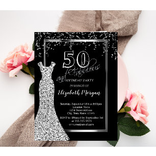 Silbernes Paillettenkleid 50. Geburtstag Einladung