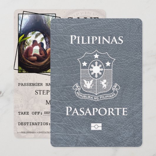 Silbernes philippinisches Reisepass Save The Date (Vorne/Hinten)
