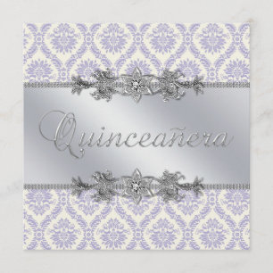 Silbernes Purpur Damast Quinceanera Einladung