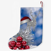 Silbernes Ren-Weihnachtsmannmütze-Blau Bokeh Kleiner Weihnachtsstrumpf (Rückseite)