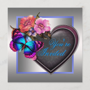 Silbernes rosa lila Schmetterlings-Party Einladung