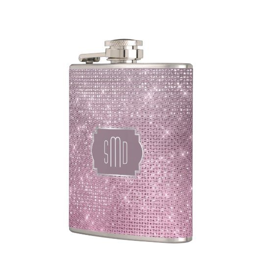 Silbernes rosa Stern-Schein-Monogramm Flachmann (Links)