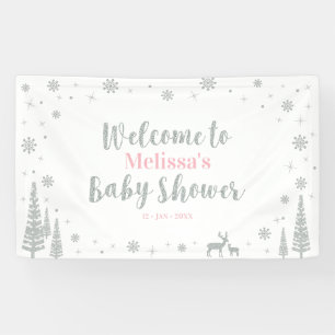 Silbernes Rosa Winter Wonderland Baby Shower Willk Banner