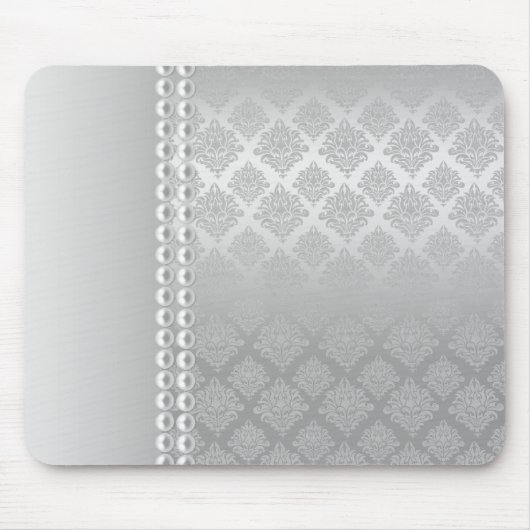 Silbernes Satin-Damast-Weiß perlt Gewebe padfolio Mousepad (Vorne)