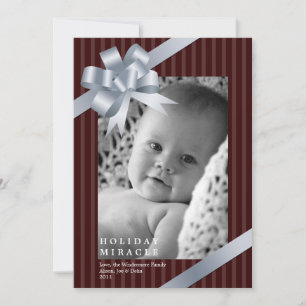 Silbernes Schleifenrahmen-Festtags-Wunder-Babys er Feiertagskarte