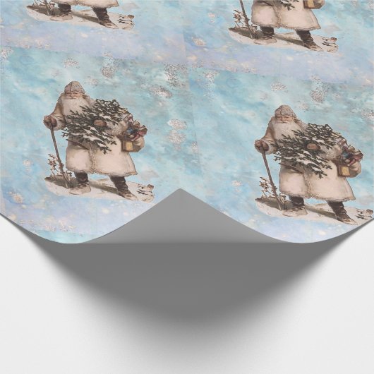 Silbernes Schnee-Fallen Vintages Geschenkpapier (Ecke)