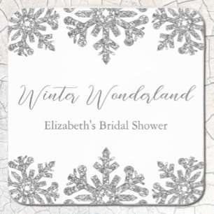 Silbernes Schneeflocken-Winter-Bridal-Shower Rechteckiger Pappuntersetzer