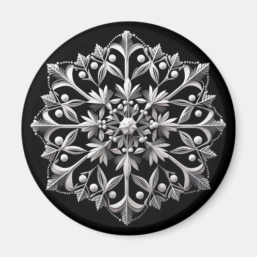 Silbernes Schneeglöckchen auf Schwarz Magnet (Vorne)