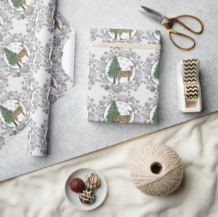 Silbernes Schneeglöckchen mit Weißwedelhirsch Geschenkpapier