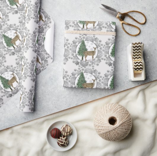 Silbernes Schneeglöckchen mit Weißwedelhirsch  Geschenkpapier (Kunsthandwerk)