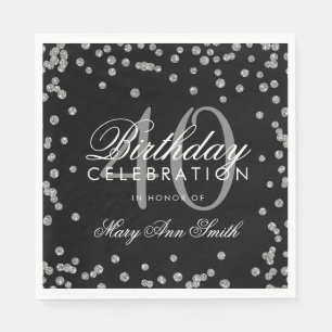 Silbernes Schwarz-40. Geburtstags-GlitzerConfetti Serviette