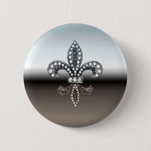 Silbernes Schwarzes Lilien-Flor New Orleans Button (Vorderseite)