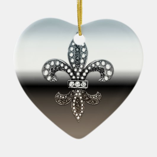 Silbernes Schwarzes Lilien-Flor New Orleans Keramik Ornament (Vorne)