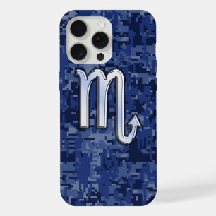 Silbernes Skorpion-Sternzeichen auf Blau Camo iPhone 15 Pro Max Hülle