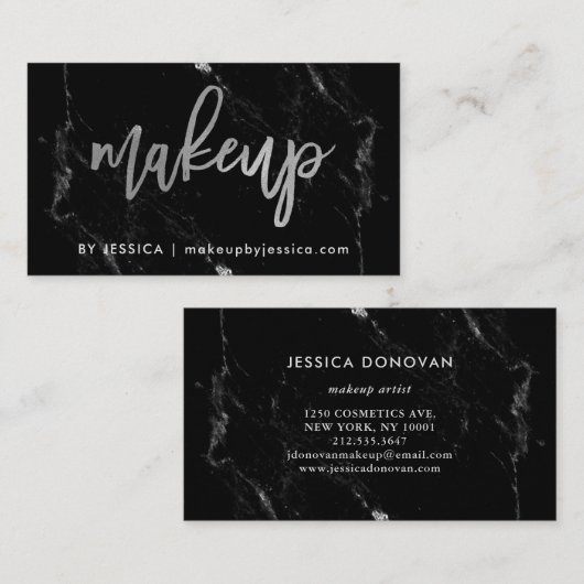 Silbernes Skript auf schwarzem Make-up des Visitenkarte (Vorne/Hinten)