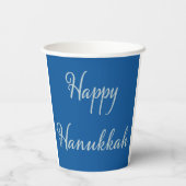 Silbernes Skript Fröhliches Chanukka Tekhelet Blau Pappbecher (Rückseite)