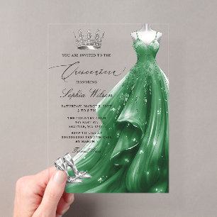 Silbernes Smaragd-Kleid Prinzessin Quinceañera Acryleinladungen