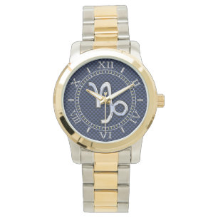 Silbernes Steinbock-Tierkreis-Zeichen-blaue Armbanduhr