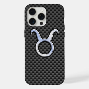 Silbernes Stier-Sternzeichen auf Kohlefaser-Druck iPhone 15 Pro Max Hülle