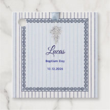Silbernes Taufkreuz mit blau gestreifter Spitze