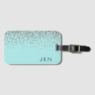 Silbernes Teal Aqua Blau Mädchen Glitter Monogramm Gepäckanhänger
