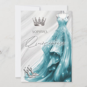 Silbernes Teal-Funkelkleid Quinceañera Quince Einladung
