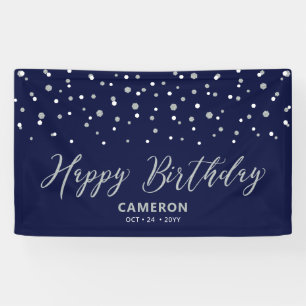 Silbernes und blaues Sechseck-Konfetti Alles Gute Banner