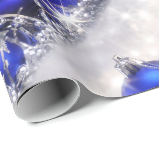 Silbernes und blaues WeihnachtsPackpapier Geschenkpapier (Rolleneckpunkt)