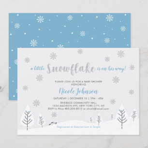 Silbernes und blaues Winter-Wunderland-Jungen-Baby Einladung