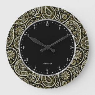 Silbernes und goldenes Vintage-Paisleymuster Große Wanduhr