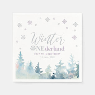 Silbernes und lila Winter-Onederland 1. Geburtstag Serviette