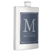 Silbernes und navyblaues Monogramm-Design Flachmann (Rechts)