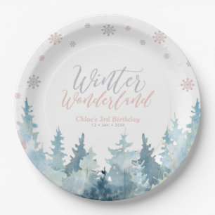 Silbernes und rosa Winter Wonderland-Schneeflocken Pappteller