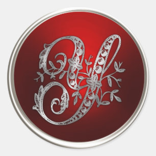 Silbernes und rotes Monogramm Y-Umschlag-Siegel Runder Aufkleber