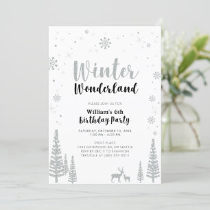Silbernes und schwarzes Winter-Wunderland-Jungen-G Einladung