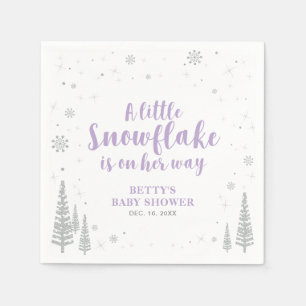 Silbernes und violettes Winter-Wunderland-Schneeba Serviette