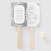 Silbernes verziertes Hochzeitsprogramm Fächer (Vorne und Hinten)