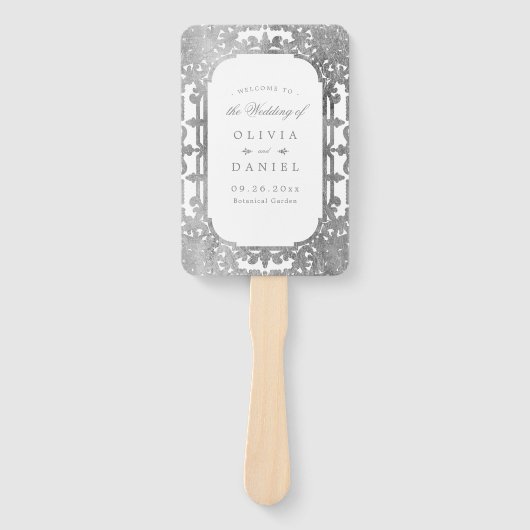 Silbernes verziertes Hochzeitsprogramm Fächer (Vorderseite)