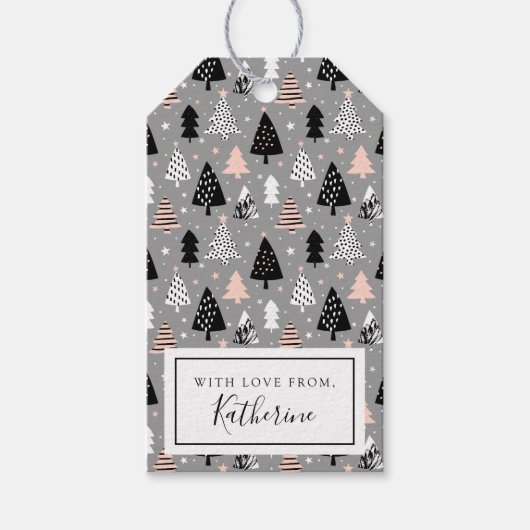 Silbernes Weihnachtsbaum-Muster Geschenkanhänger (Vorderseite)