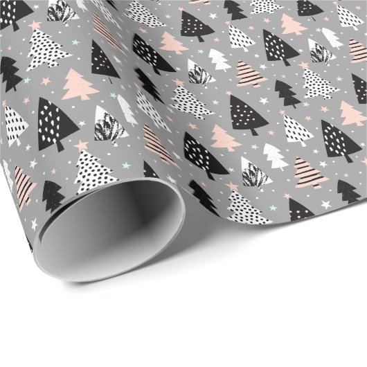 Silbernes Weihnachtsbaum-Muster Geschenkpapier (Rolleneckpunkt)
