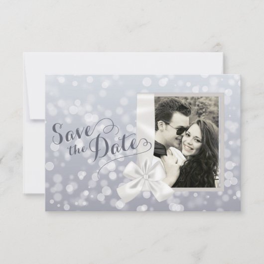 Silbernes Weihnachtsfoto Save the Date (Vorderseite)