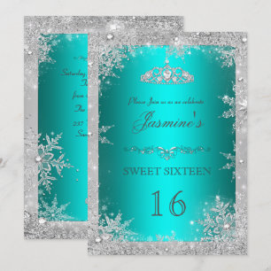Silbernes Winter Wonderland Türkis Sweet 16 Einlad Einladung