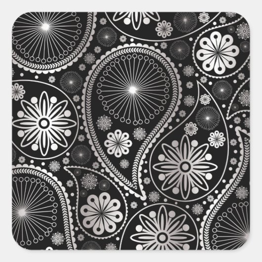Silberpaisley-Muster Quadratischer Aufkleber (Vorderseite)