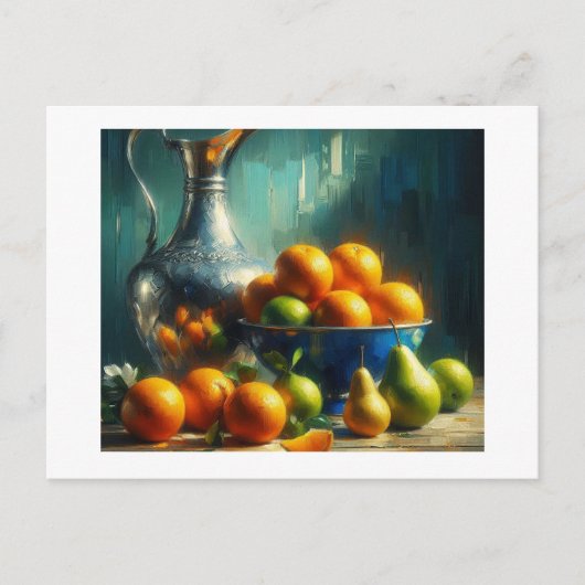 Silberpitcher, Blaue Schüssel mit Obst, Postkarte (Vorderseite)