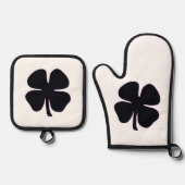 Silberquiltofenhalter aus schwarzem Klee, Mitt Ofenhandschuh & Topflappen-Set (Vorderseite)