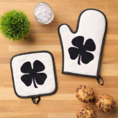 Silberquiltofenhalter aus schwarzem Klee, Mitt Ofenhandschuh & Topflappen-Set (Oben Unten)