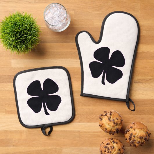 Silberquiltofenhalter aus schwarzem Klee, Mitt Ofenhandschuh & Topflappen-Set (Oben Unten)