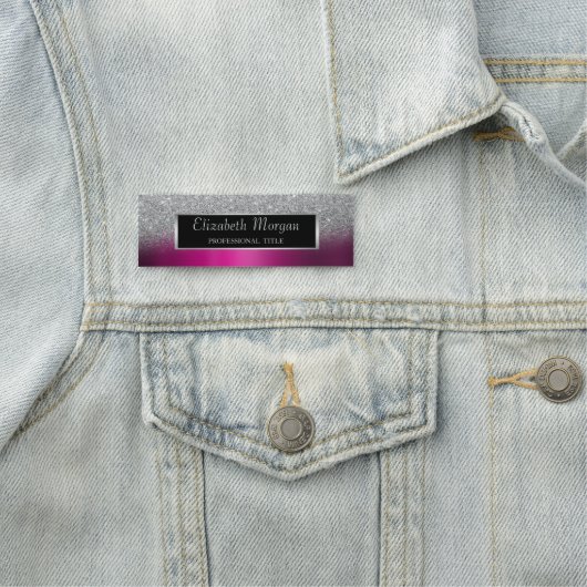 Silberrahmen, Glitzer Ombre Lila Metallic Namensschild (Beispiel)