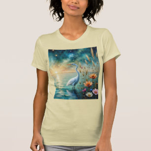 Silberreiher & Blumen im Wasser T-Shirt