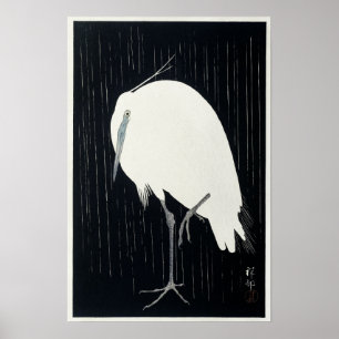 Silberreiher im Regen von Ohara Koson Vintage Druc Poster